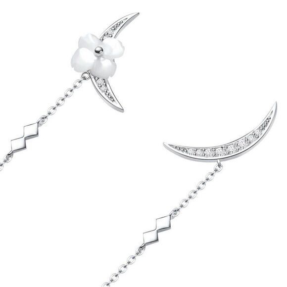 Silver Crescent Earrings Crystal Pearl Flower - Picture 7 of 7